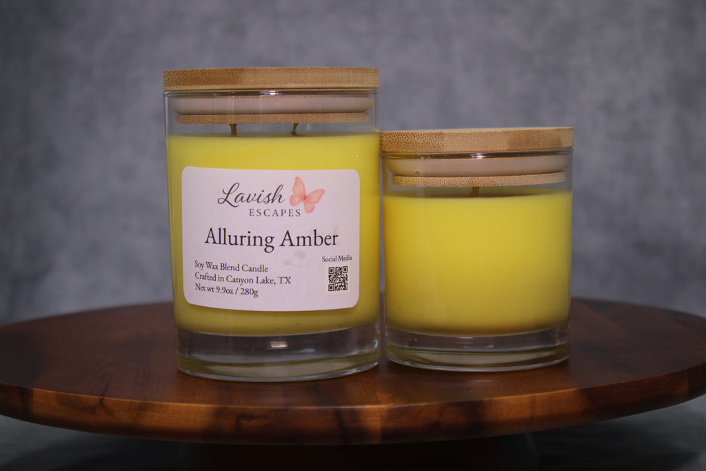 Alluring Amber Candle | Reusable Bar Glass, Warm Vanilla Amber Fragrance