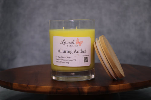 Alluring Amber Candle | Reusable Bar Glass, Warm Vanilla Amber Fragrance