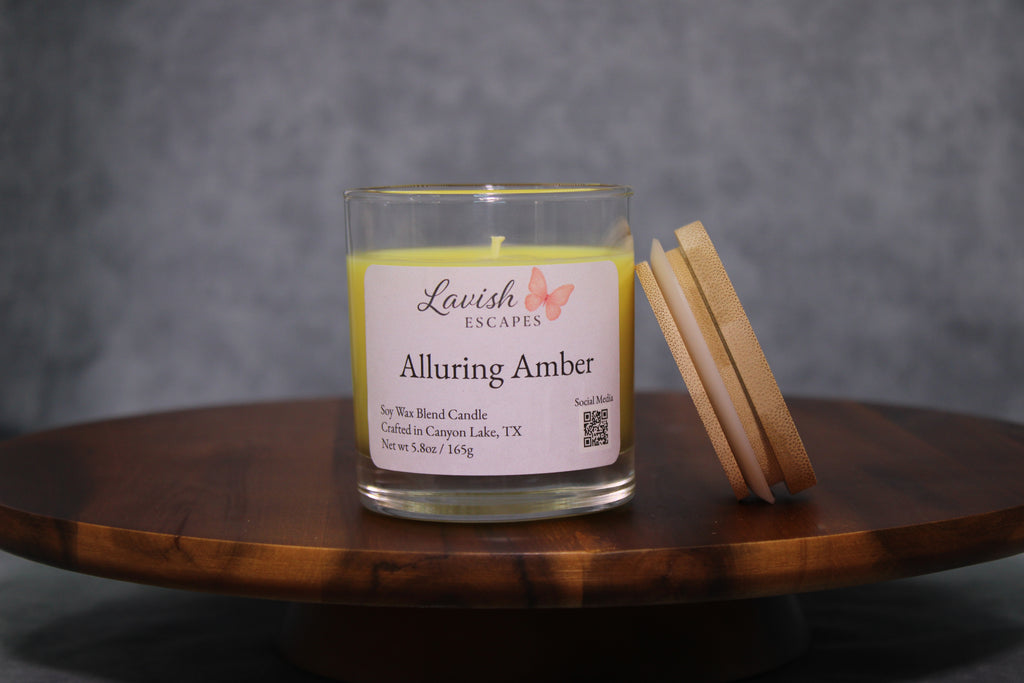 Alluring Amber Candle | Reusable Bar Glass, Warm Vanilla Amber Fragrance