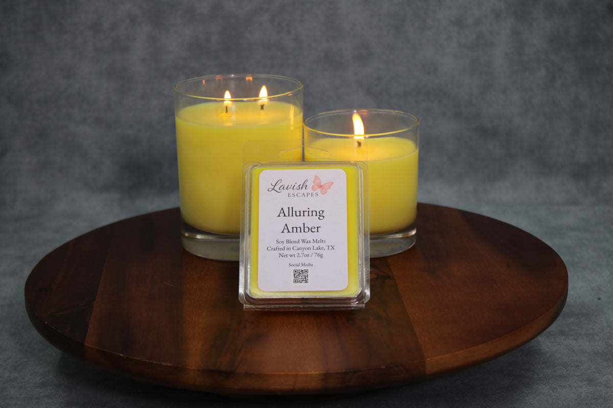 Alluring Amber Candle | Reusable Bar Glass, Warm Vanilla Amber Fragrance