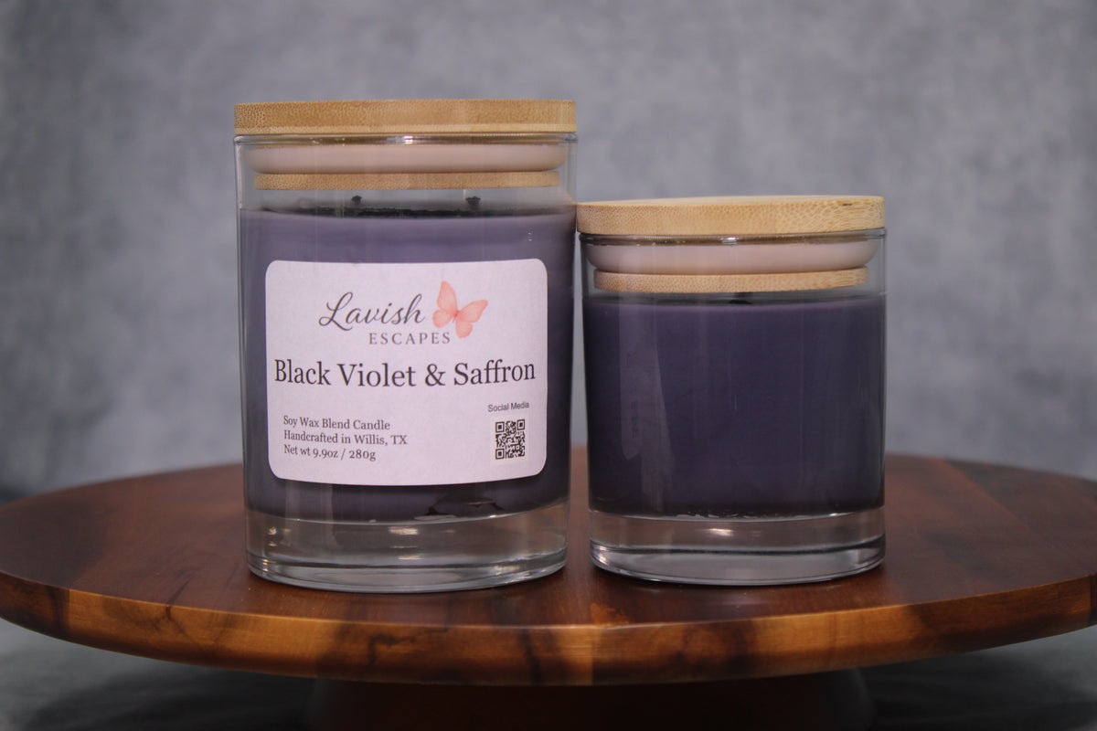 Black Violet & Saffron Candle | Reusable Bar Glass, Bold Floral Fragrance
