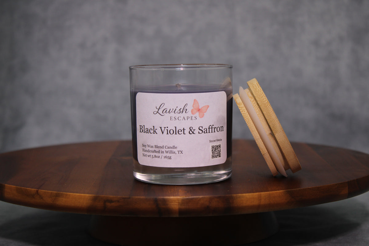 Black Violet & Saffron Candle | Reusable Bar Glass, Bold Floral Fragrance