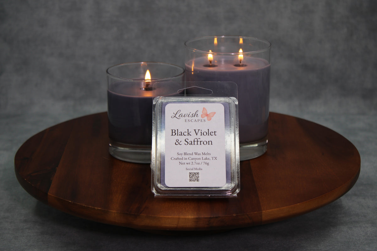 Black Violet & Saffron Candle | Reusable Bar Glass, Bold Floral Fragrance