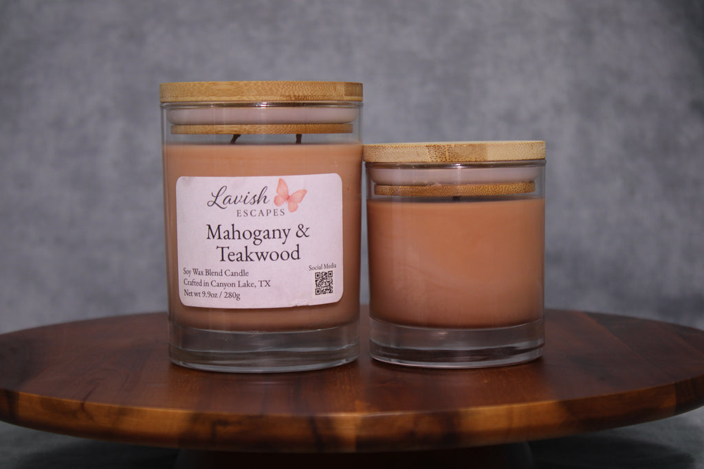 Mahogany & Teakwood Candle | Reusable Glass, Lavender and Cedar, Hand-Poured Texas Candle, Housewarming Gift