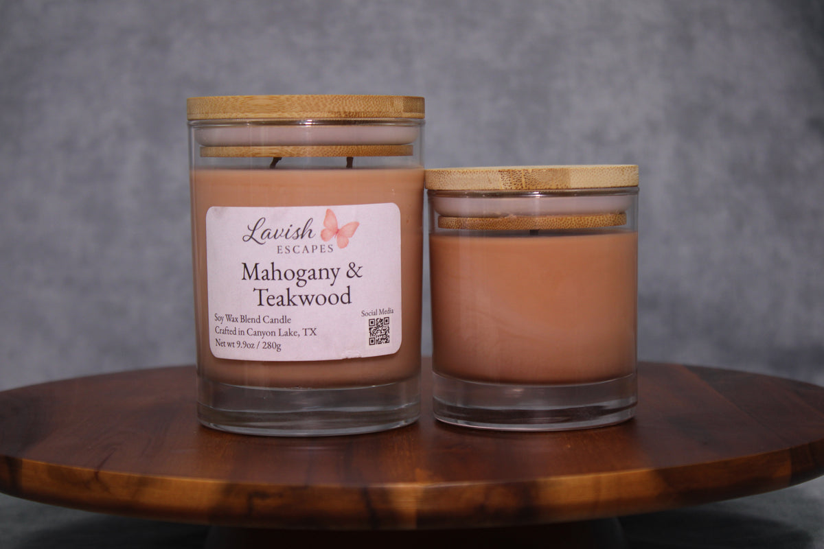 Mahogany & Teakwood Candle | Reusable Glass, Lavender and Cedar, Hand-Poured Texas Candle, Housewarming Gift