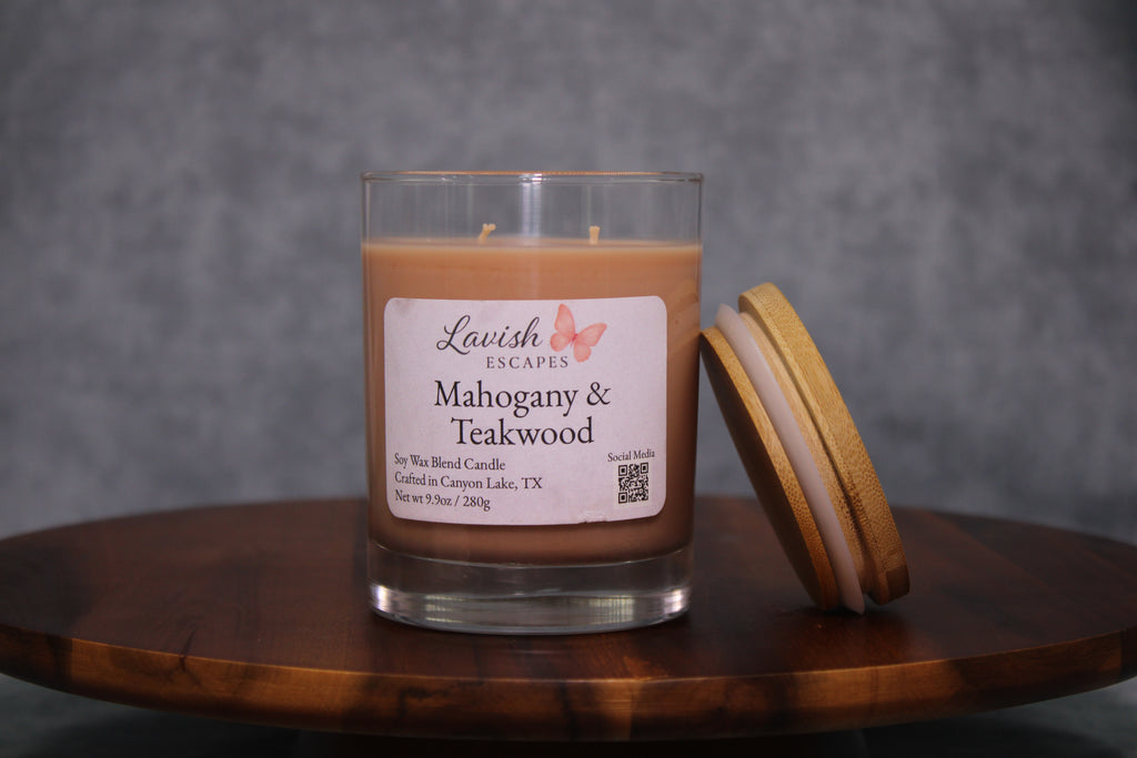Mahogany & Teakwood Candle | Reusable Glass, Lavender and Cedar, Hand-Poured Texas Candle, Housewarming Gift