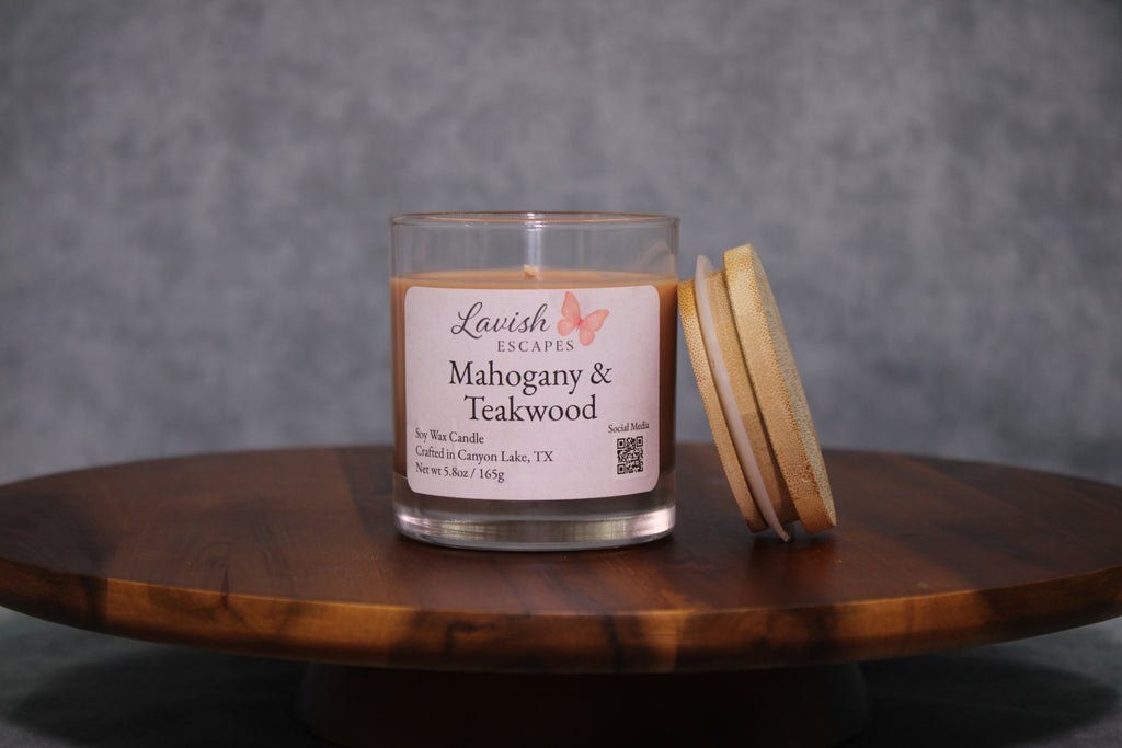 Mahogany & Teakwood Candle | Reusable Glass, Lavender and Cedar, Hand-Poured Texas Candle, Housewarming Gift
