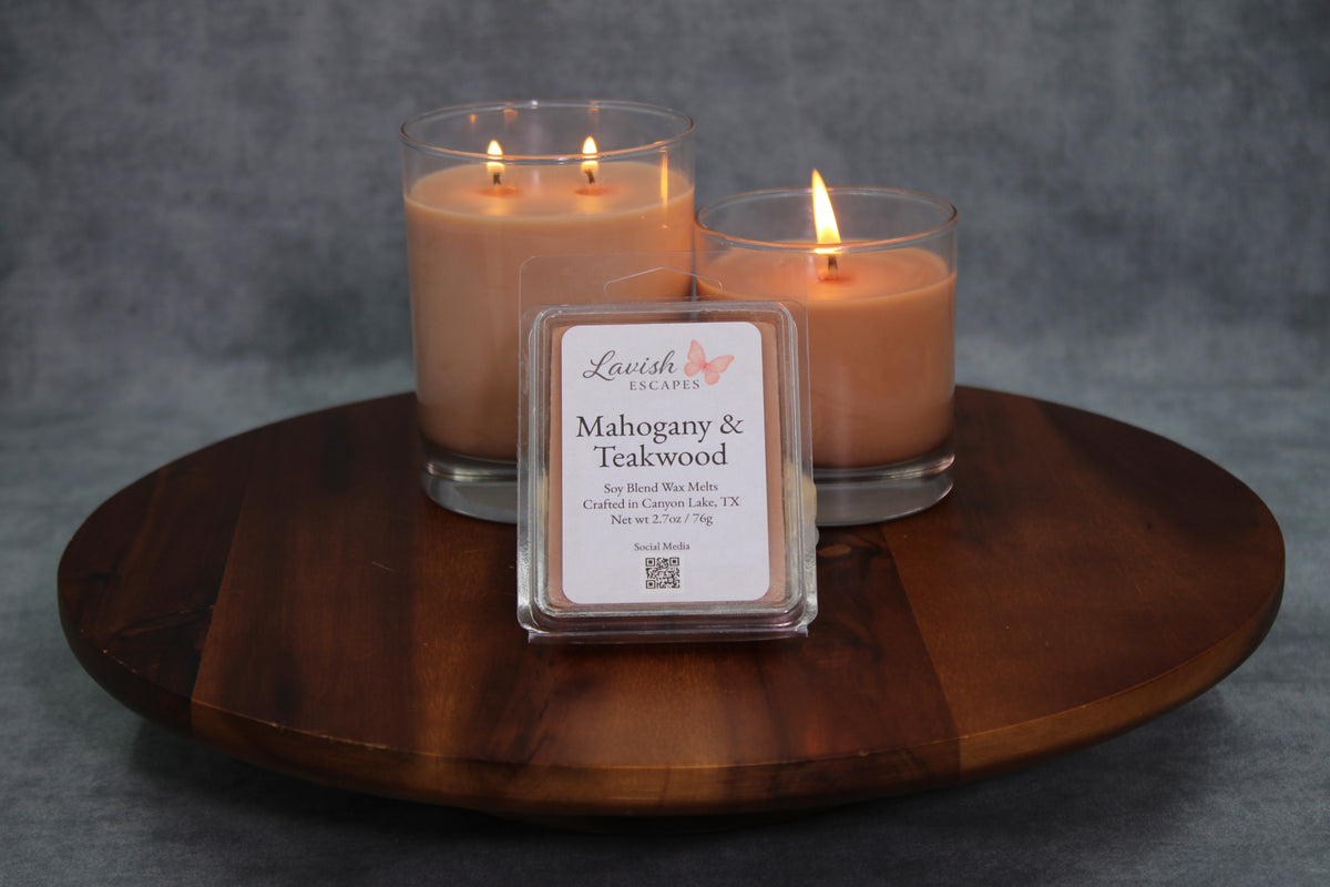 Mahogany & Teakwood Candle | Reusable Glass, Lavender and Cedar, Hand-Poured Texas Candle, Housewarming Gift