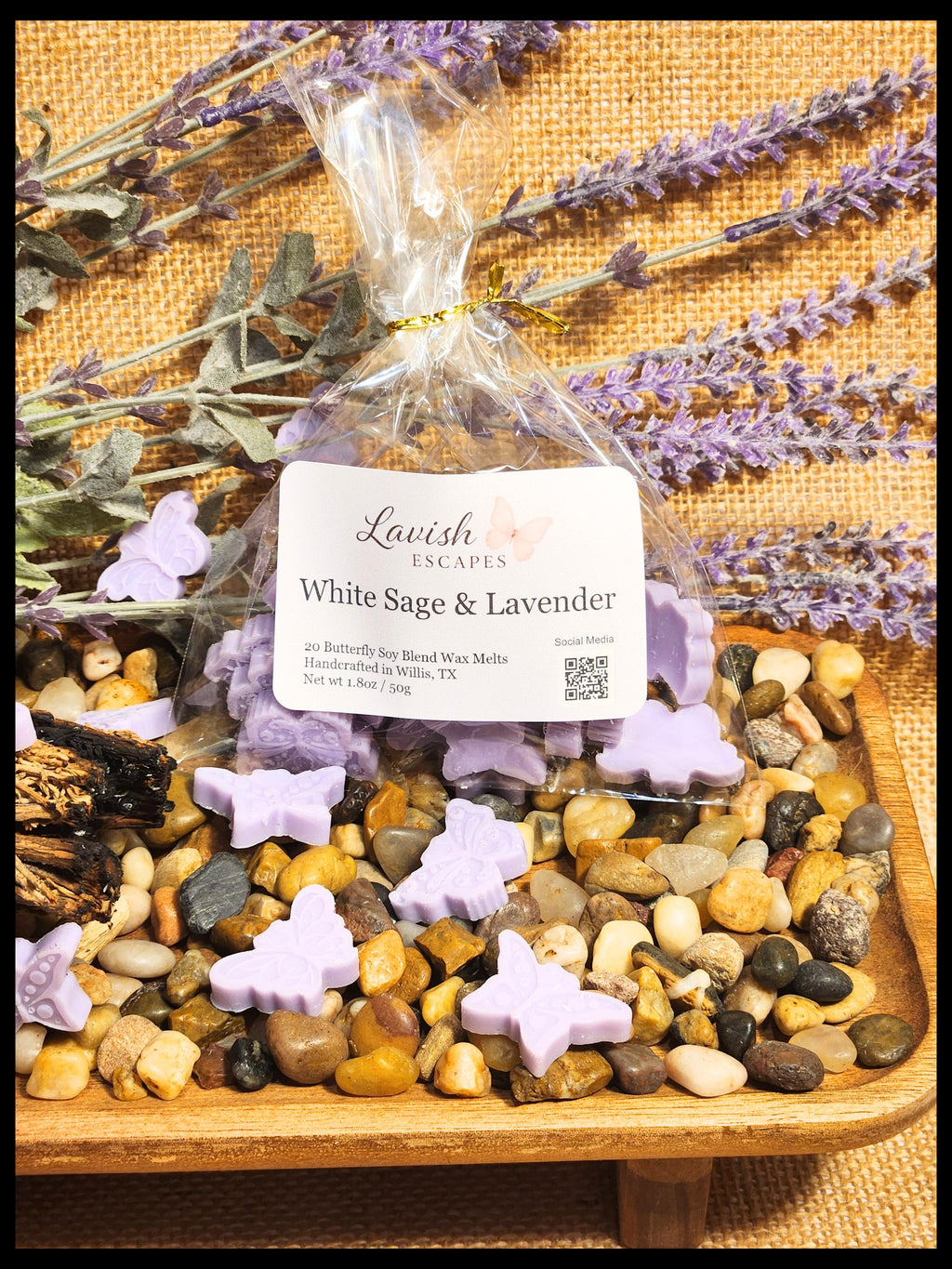 White Sage & Lavender Wax Melts | Calming Soy Blend Butterflies, 20-Pack
