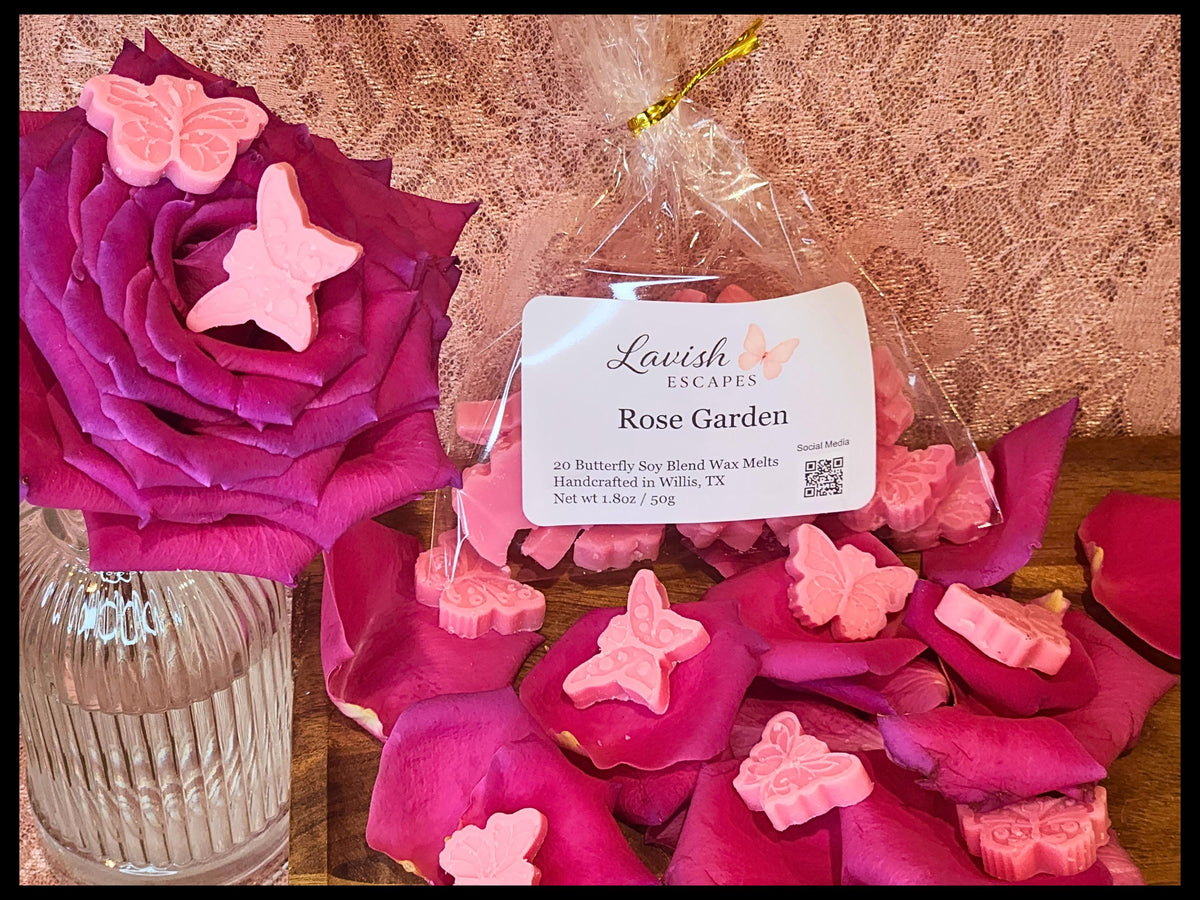 Butterfly Wax Melts | Rose Garden | Soy-Based | Authentic Rose Scent | Set of 20 | Lavish Escapes