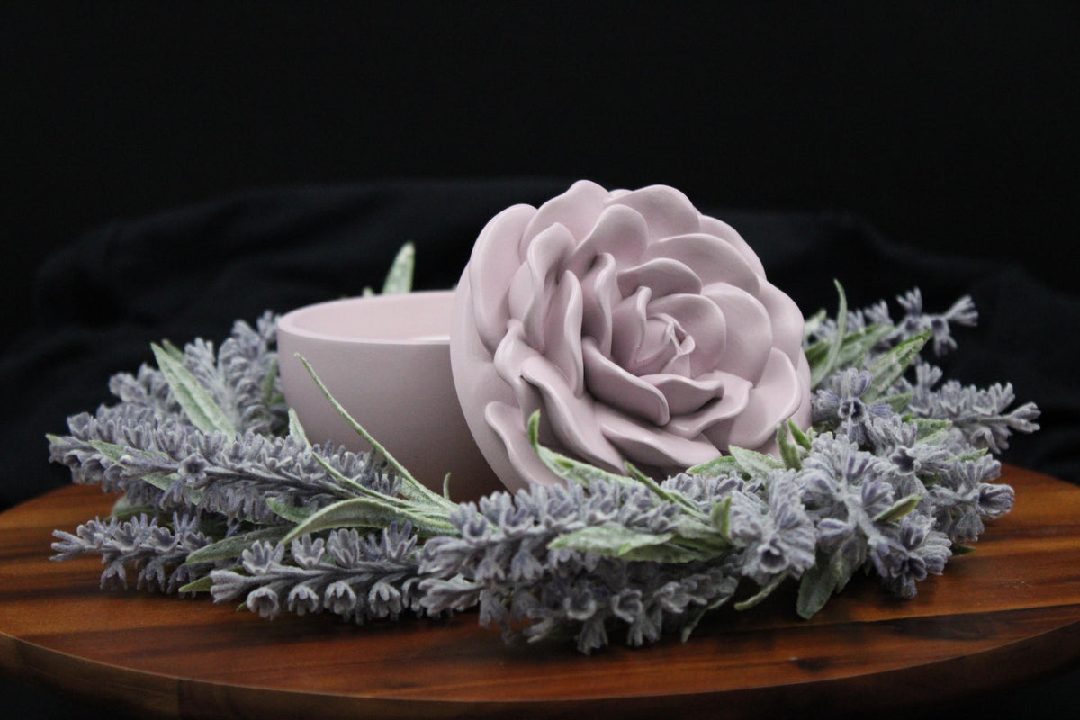The Endless Bloom | Hand-Painted Concrete Rose Candle, Luxury Home Decor