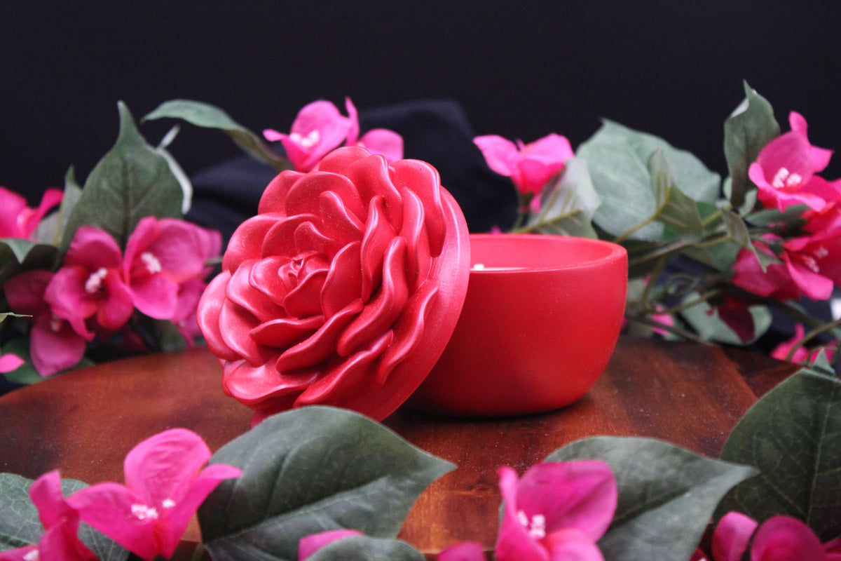 The Endless Bloom | Hand-Painted Concrete Rose Candle, Luxury Home Decor
