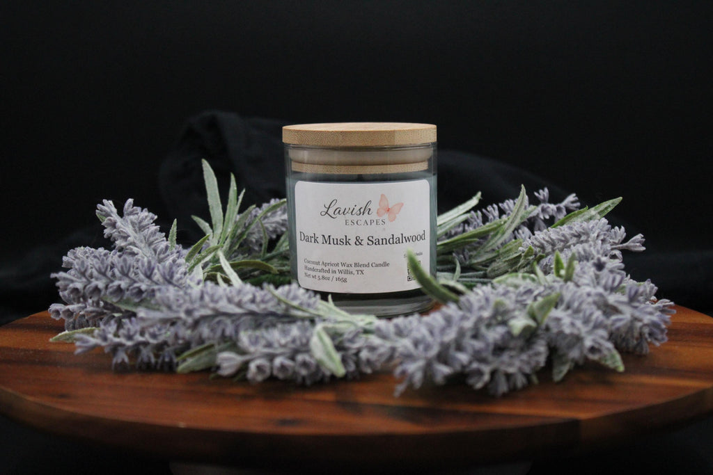 Dark Musk & Sandalwood Candle: Coconut Apricot Wax, Black Sea Inspired