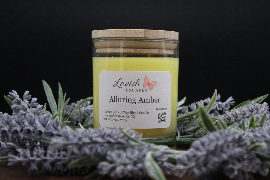 Alluring Amber Candle | Reusable Bar Glass, Warm Vanilla Amber Fragrance