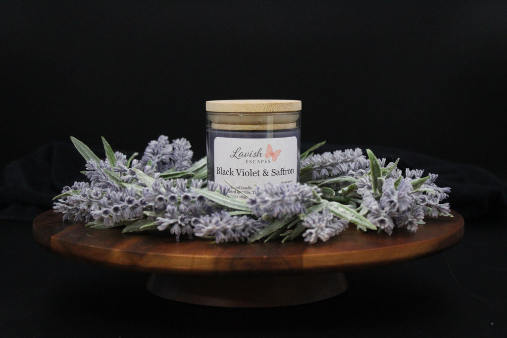 Black Violet & Saffron Candle | Reusable Bar Glass, Bold Floral Fragrance