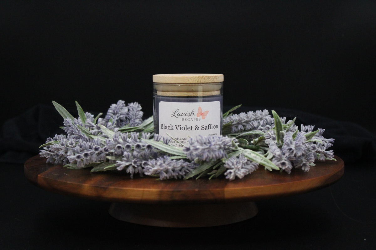 Black Violet & Saffron Candle | Reusable Bar Glass, Bold Floral Fragrance